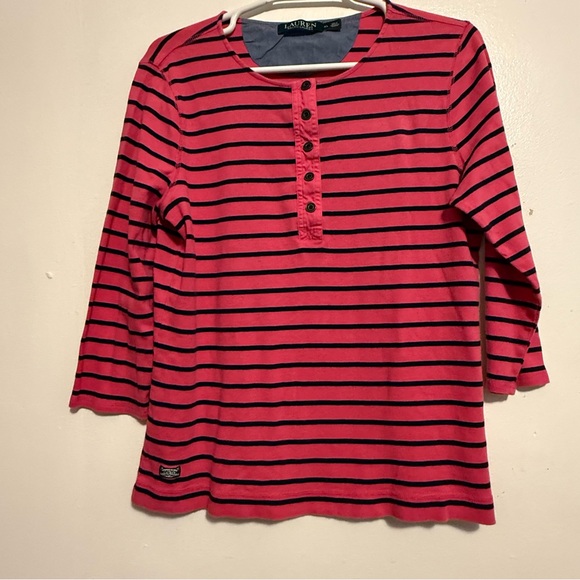 Ralph Lauren Tops - Lauren Ralph Lauren Pink Striped Top Women’s Size XL Pullover LongSleeve